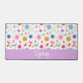 Paarse Blauwe Roze Boho Wilde Bloem Gepersonalisee Bureaumat (Voorkant)