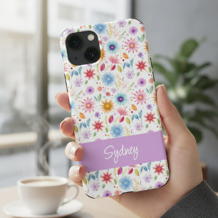 Paarse Blauwe Roze Boho Wilde Bloem Gepersonalisee Case-Mate iPhone Case