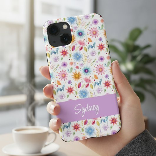 Paarse Blauwe Roze Boho Wilde Bloem Gepersonalisee Case-Mate iPhone Case