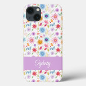 Paarse Blauwe Roze Boho Wilde Bloem Gepersonalisee Case-Mate iPhone Case (Achterkant)