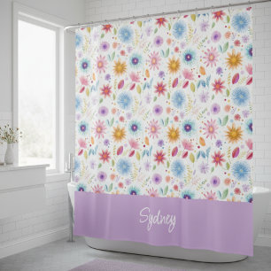 Paarse Blauwe Roze Boho Wilde Bloem Gepersonalisee Douchegordijn