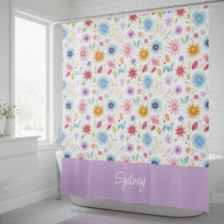 Paarse Blauwe Roze Boho Wilde Bloem Gepersonalisee Douchegordijn