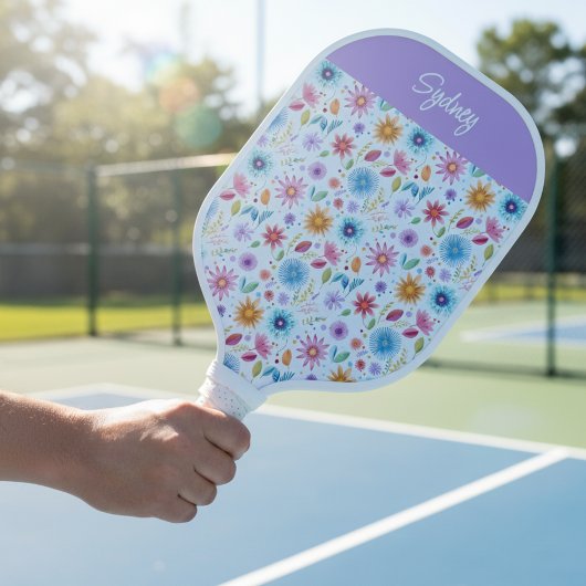 Paarse Blauwe Roze Boho Wilde Bloem Gepersonalisee Pickleball Paddle