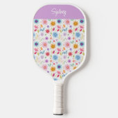 Paarse Blauwe Roze Boho Wilde Bloem Gepersonalisee Pickleball Paddle (Achterkant)