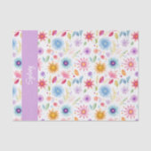 Paarse Blauwe Roze Boho Wilde Bloem Gepersonalisee Tissuepapier (Voorkant)