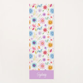 Paarse Blauwe Roze Boho Wilde Bloem Gepersonalisee Yogamat (Voorkant)