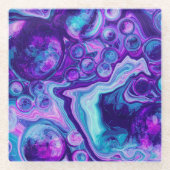 Paarse, blauwe, roze Bokeh Marmer Fluid Art Glazen Onderzetter (Voorkant)
