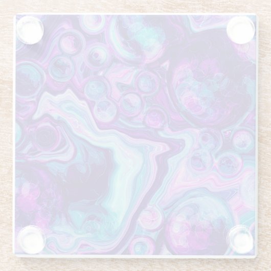Paarse, blauwe, roze Bokeh Marmer Fluid Art Glazen Onderzetter (Achterkant)