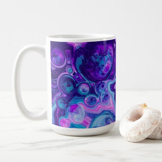 Paarse, blauwe, roze Bokeh Marmer Fluid Art Koffiemok (Met donut)