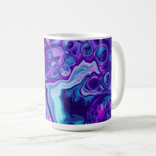 Paarse, blauwe, roze Bokeh Marmer Fluid Art Koffiemok (Voorkant rechts)