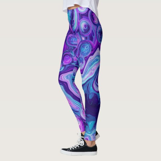 Paarse, blauwe, roze Bokeh Marmer Fluid Art Leggings (Links)