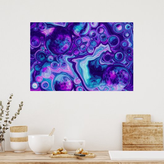 Paarse, blauwe, roze Bokeh Marmer Fluid Art Poster (Keuken)