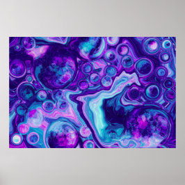 Paarse, blauwe, roze Bokeh Marmer Fluid Art Poster