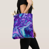 Paarse, blauwe, roze Bokeh Marmer Fluid Art Tote Bag (Dichtbij)