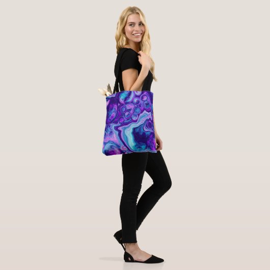 Paarse, blauwe, roze Bokeh Marmer Fluid Art Tote Bag (Op model)