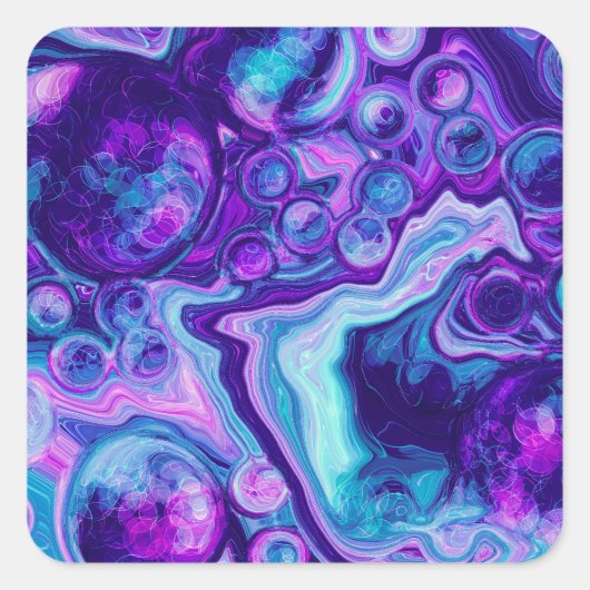 Paarse, blauwe, roze Bokeh Marmer Fluid Art Vierkante Sticker (Voorkant)