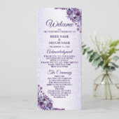 Paarse blauwe roze Floral Glitter Elegant Wedding Programmakaart (Staand voorkant)
