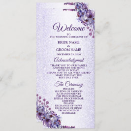 Paarse blauwe roze Floral Glitter Elegant Wedding Programmakaart