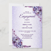 Paarse Blauwe Roze Floral Glitter Engagement Party Kaart (Voorkant)