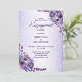 Paarse Blauwe Roze Floral Glitter Engagement Party Kaart (Staand voorkant)