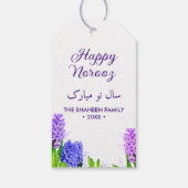 Paarse blauwe roze Happy Noroz Hyacinth Flowers Cadeaulabel (Achterkant)