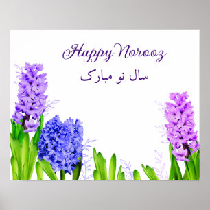 Paarse blauwe roze Happy Noroz Hyacinth Flowers Poster