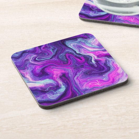 Paarse, blauwe, roze, lichtvochtige kunst bier onderzetter (Linkerzijde)