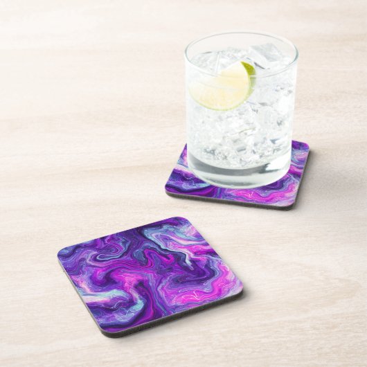 Paarse, blauwe, roze, lichtvochtige kunst bier onderzetter (Rechterzijde)