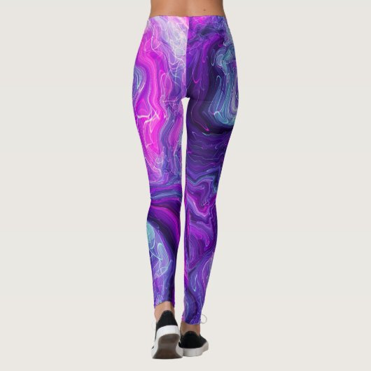 Paarse, blauwe, roze, lichtvochtige kunst leggings (Achterkant)
