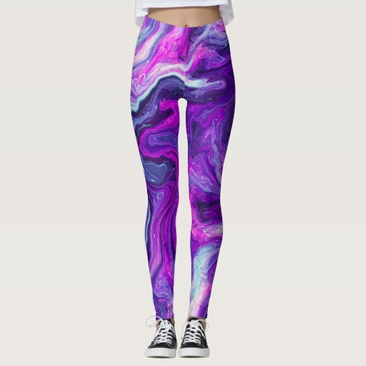 Paarse, blauwe, roze, lichtvochtige kunst leggings (Voorkant)