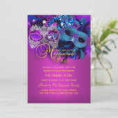 Paarse Blauwe Roze Masquerade Party Kaart (Staand voorkant)