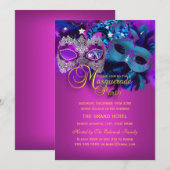 Paarse Blauwe Roze Masquerade Party Kaart (Voorkant / Achterkant)