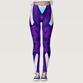 Paarse Blauwe Roze Retro Deco Patroon Gym Yoga Leggings