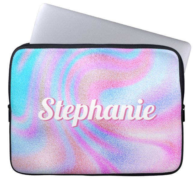 Paarse Blauwe Roze Shimmer Swirl Gepersonaliseerde Laptop Sleeve (Voorkant)