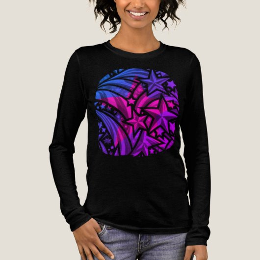 Paarse Blauwe Roze Sterren Naam Graphic T-Shirt (Voorkant)