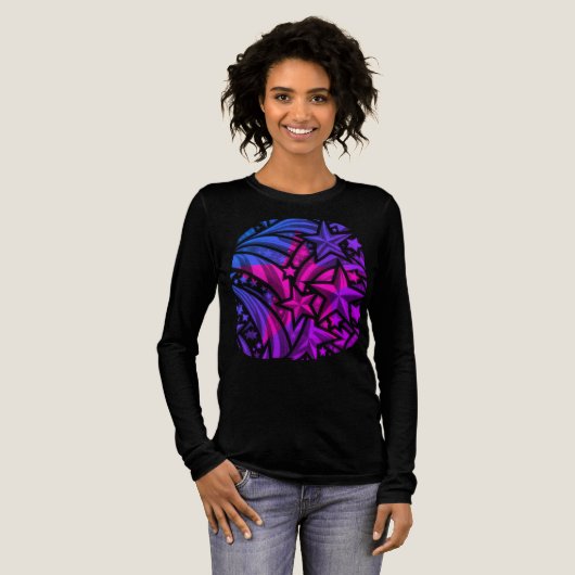 Paarse Blauwe Roze Sterren Naam Graphic T-Shirt (Voorkant)