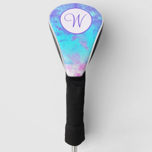 Paarse Blauwe Roze Verfspat Monogram Golfheadcover (Voorkant)