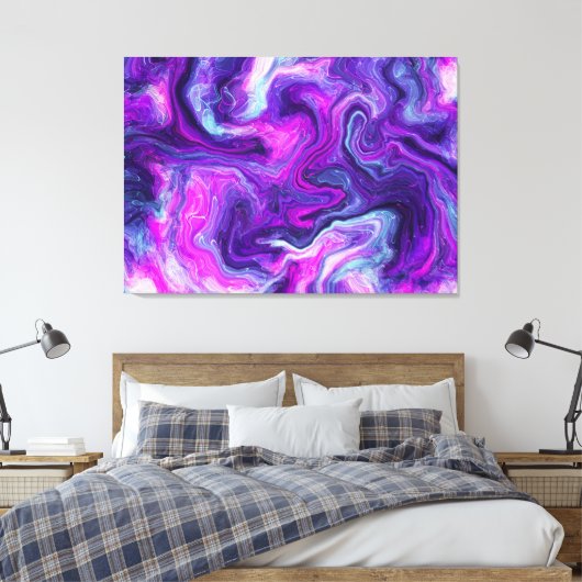Paarse, blauwe, roze vochtige kunst canvas afdruk (Insitu (Slaapkamer))