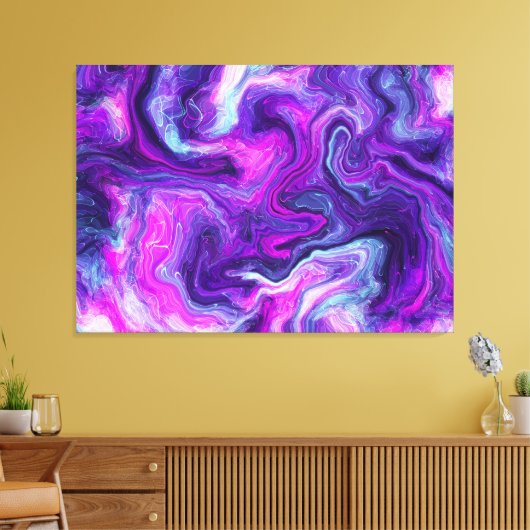Paarse, blauwe, roze vochtige kunst canvas afdruk (Insitu (Woonkamer))