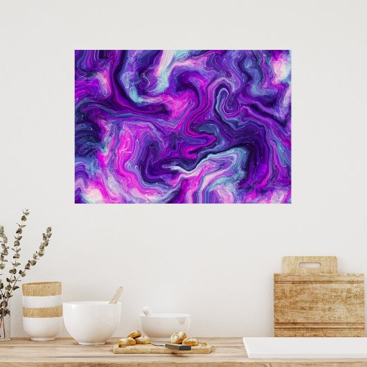 Paarse, blauwe, roze vochtige kunst poster (Keuken)