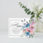 Paarse blauwe roze Waterverf Floral 50e verjaardag Briefkaart (Staand voorkant)