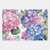 Paarse, Blauwe, Roze Waterverf Hydrangea Flowers Inpakpapier Vel (Voorkant 3)