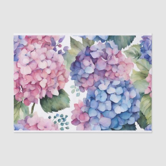 Paarse, Blauwe, Roze Waterverf Hydrangea Flowers Tissuepapier (Voorkant)