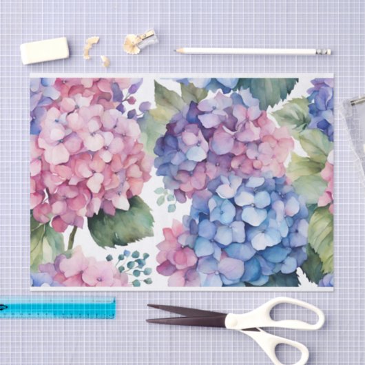 Paarse, Blauwe, Roze Waterverf Hydrangea Flowers Tissuepapier (Craft)
