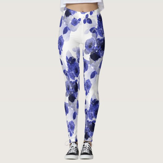 Paarse Blauwe Rozen Leggings (Voorkant)
