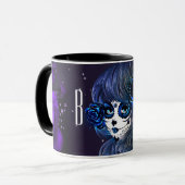 Paarse Blauwe Rozen Sugar Skull Meisje Gepersonali Mok (Voorkant links)