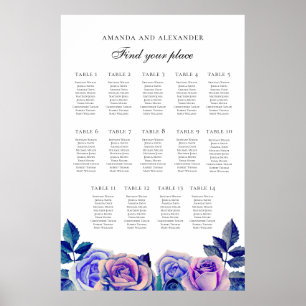 Paarse blauwe rozen. Trouw zitplaatskaart 14 tafel Poster