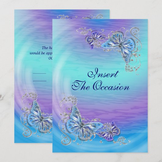 Paarse blauwe rsvp bruiloft verloving kaart (Voorkant / Achterkant)