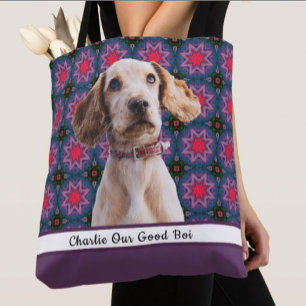 Paarse Blauwe Schattigee Foto Gift Hond Moeder Oma Tote Bag