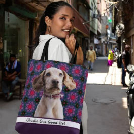 Paarse Blauwe Schattigee Foto Gift Hond Moeder Oma Tote Bag